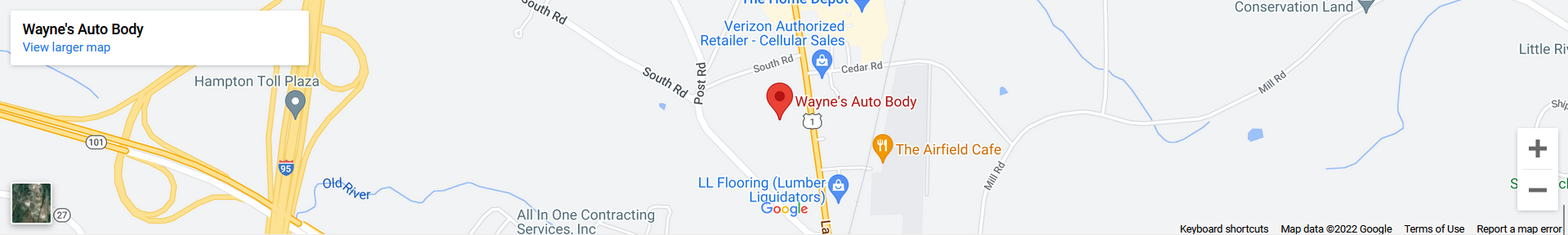 An online map of Wayne’s Auto Body’s location